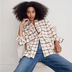 Madewell Cream and Brown Plaid Shirt